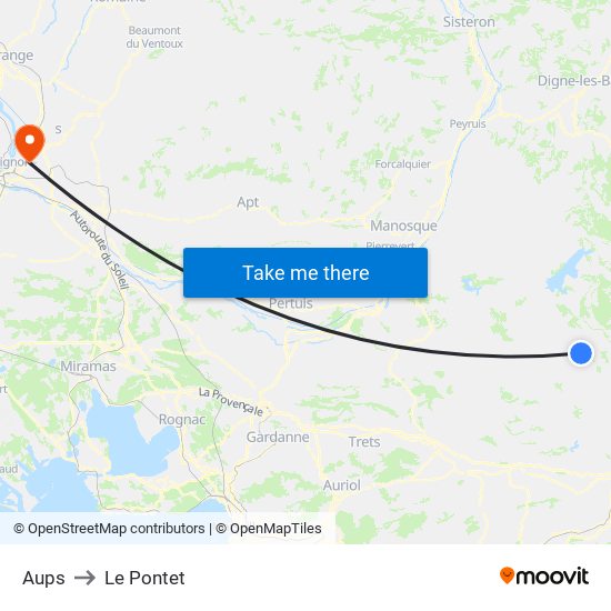 Aups to Le Pontet map