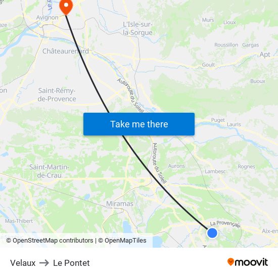 Velaux to Le Pontet map