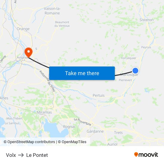 Volx to Le Pontet map