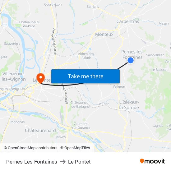 Pernes-Les-Fontaines to Le Pontet map