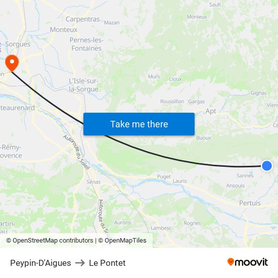 Peypin-D'Aigues to Le Pontet map