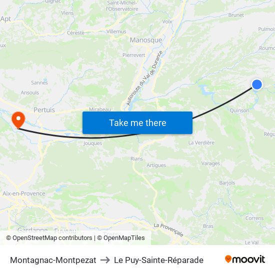 Montagnac-Montpezat to Le Puy-Sainte-Réparade map