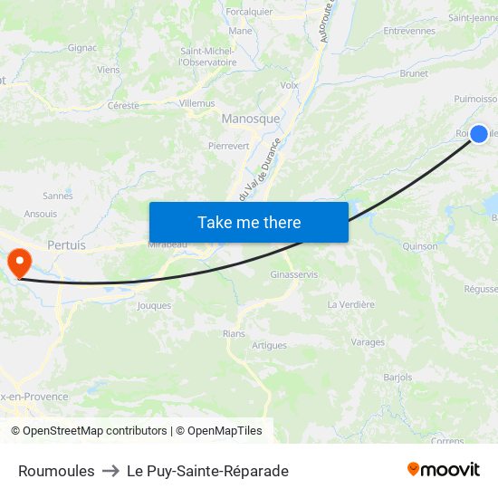 Roumoules to Le Puy-Sainte-Réparade map