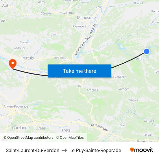 Saint-Laurent-Du-Verdon to Le Puy-Sainte-Réparade map