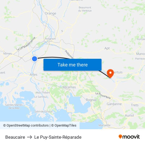 Beaucaire to Le Puy-Sainte-Réparade map