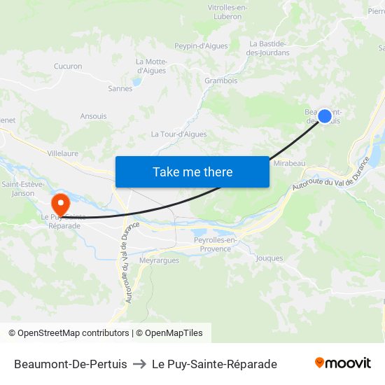 Beaumont-De-Pertuis to Le Puy-Sainte-Réparade map