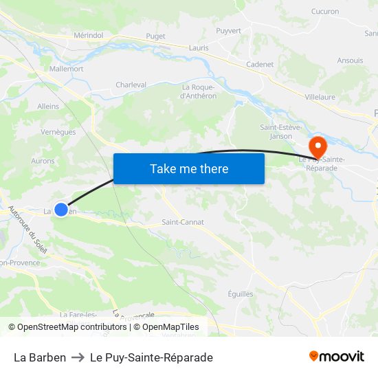 La Barben to Le Puy-Sainte-Réparade map
