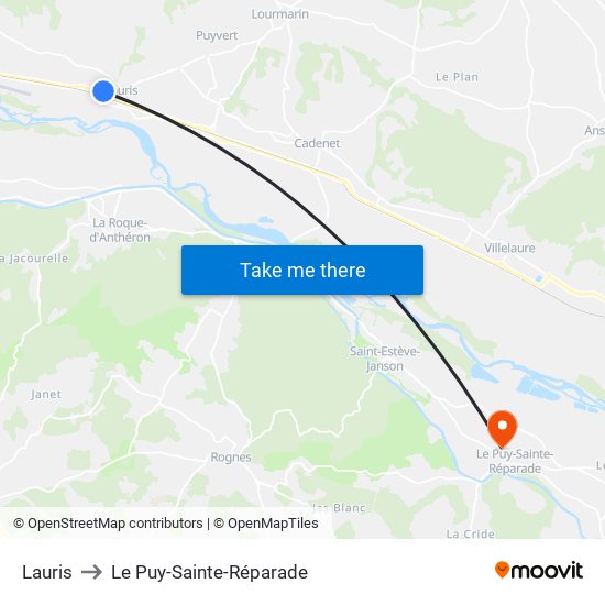 Lauris to Le Puy-Sainte-Réparade map
