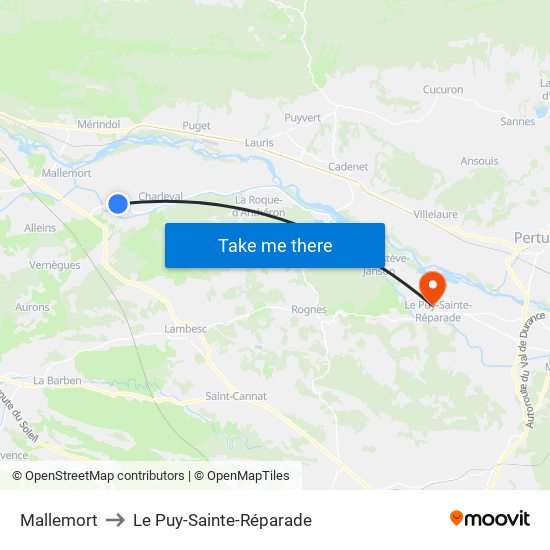 Mallemort to Le Puy-Sainte-Réparade map