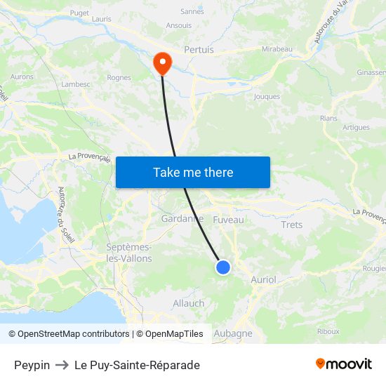 Peypin to Le Puy-Sainte-Réparade map