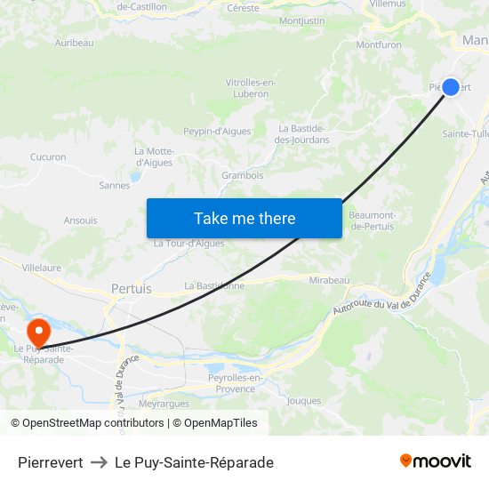 Pierrevert to Le Puy-Sainte-Réparade map