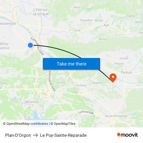 Plan-D'Orgon to Le Puy-Sainte-Réparade map