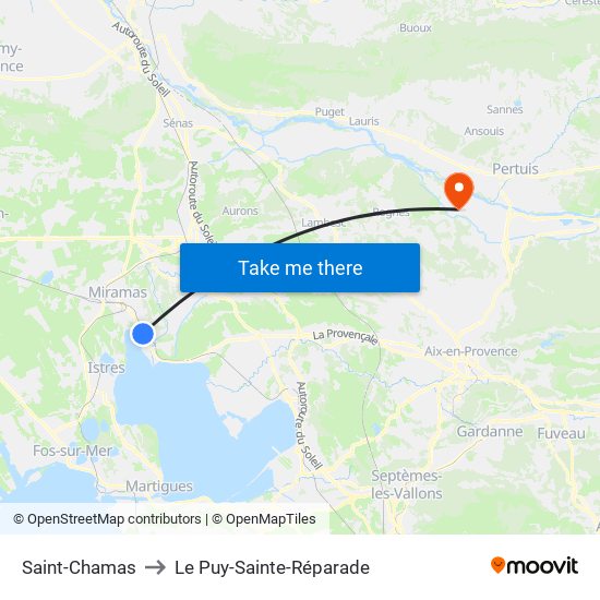 Saint-Chamas to Le Puy-Sainte-Réparade map