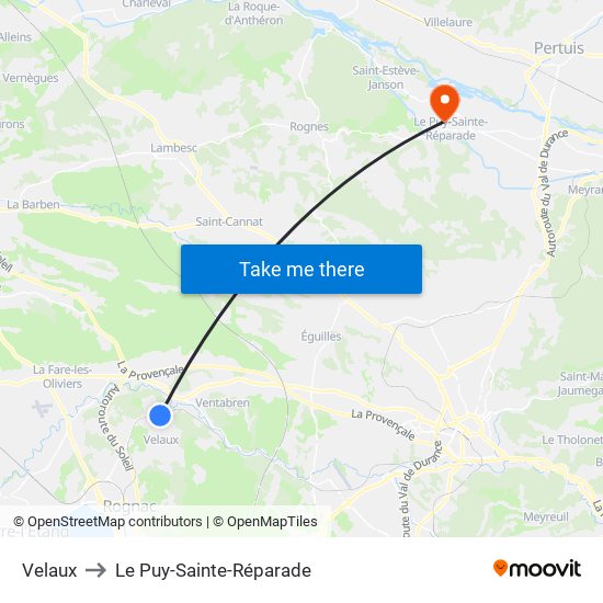 Velaux to Le Puy-Sainte-Réparade map