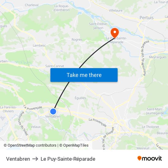 Ventabren to Le Puy-Sainte-Réparade map