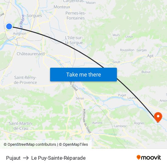 Pujaut to Le Puy-Sainte-Réparade map