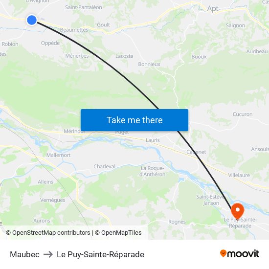 Maubec to Le Puy-Sainte-Réparade map