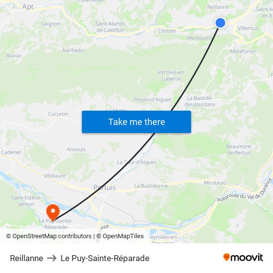 Reillanne to Le Puy-Sainte-Réparade map