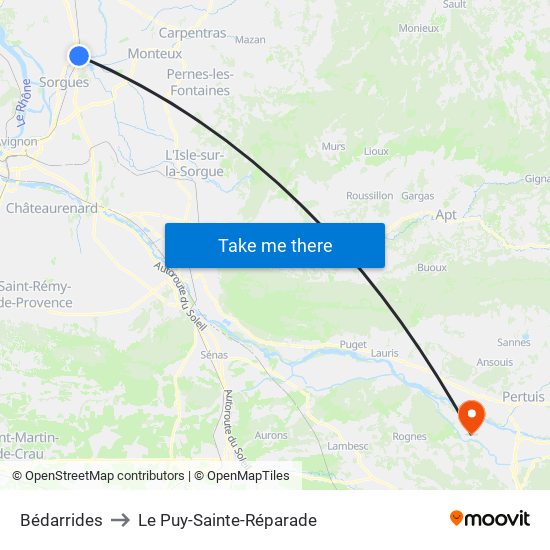 Bédarrides to Le Puy-Sainte-Réparade map