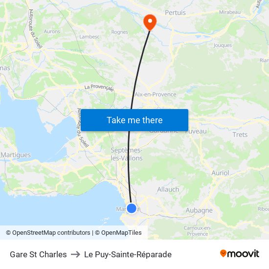 Gare St Charles to Le Puy-Sainte-Réparade map