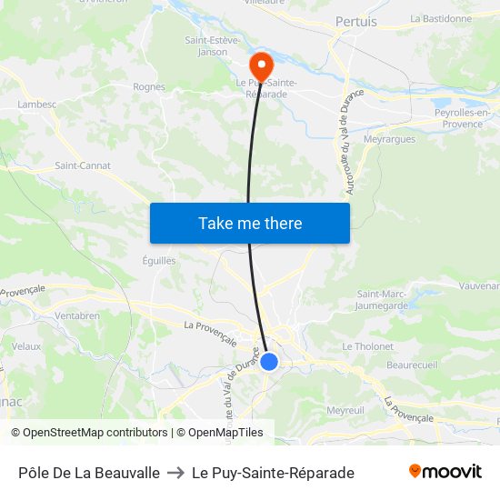 Pôle De La Beauvalle to Le Puy-Sainte-Réparade map
