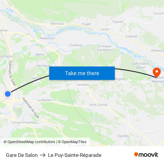 Gare De Salon to Le Puy-Sainte-Réparade map