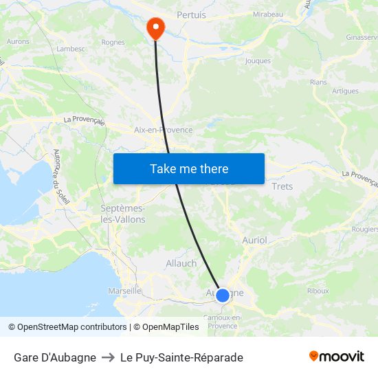 Gare D'Aubagne to Le Puy-Sainte-Réparade map