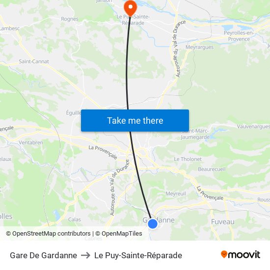 Gare De Gardanne to Le Puy-Sainte-Réparade map