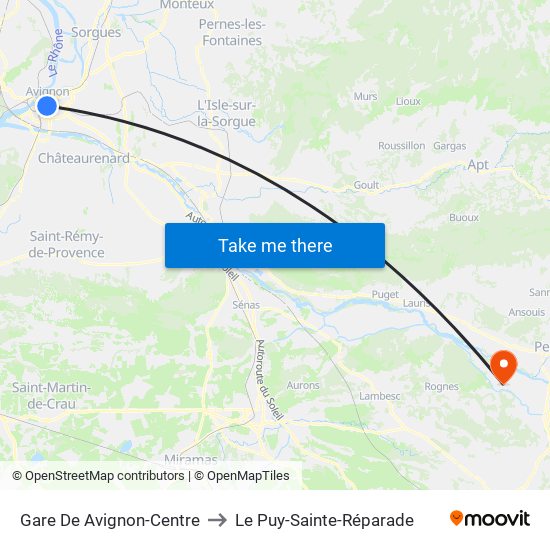 Gare De Avignon-Centre to Le Puy-Sainte-Réparade map