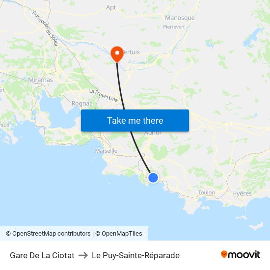 Gare De La Ciotat to Le Puy-Sainte-Réparade map