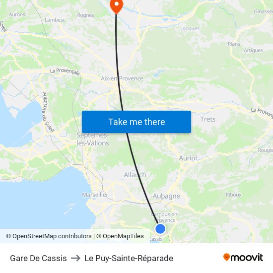 Gare De Cassis to Le Puy-Sainte-Réparade map