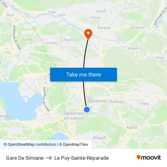 Gare De Simiane to Le Puy-Sainte-Réparade map