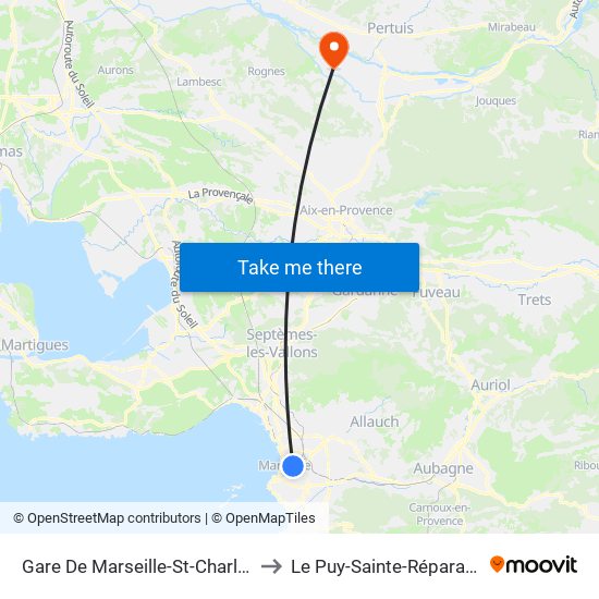 Gare De Marseille-St-Charles to Le Puy-Sainte-Réparade map