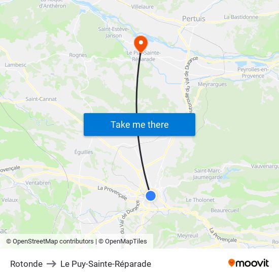 Rotonde to Le Puy-Sainte-Réparade map