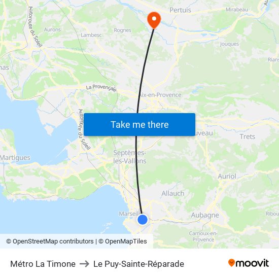 Métro La Timone to Le Puy-Sainte-Réparade map