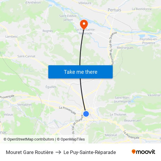 Mouret Gare Routière to Le Puy-Sainte-Réparade map