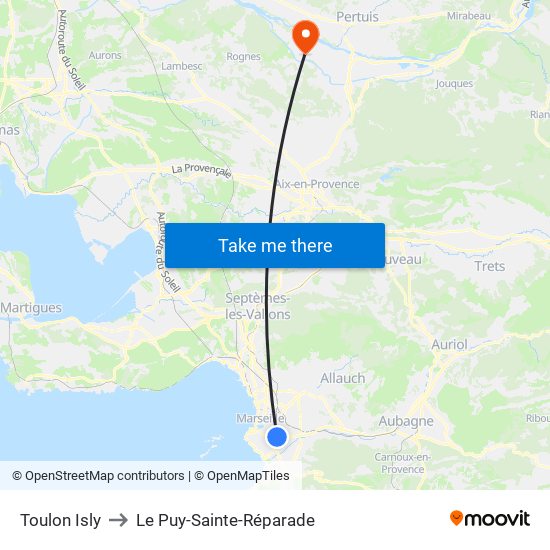 Toulon Isly to Le Puy-Sainte-Réparade map