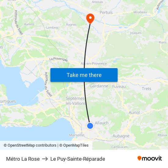 Métro La Rose to Le Puy-Sainte-Réparade map