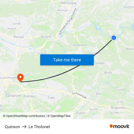 Quinson to Le Tholonet map