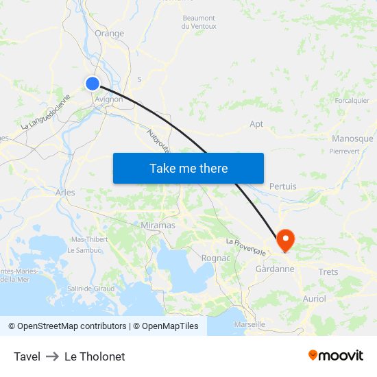 Tavel to Le Tholonet map