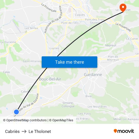 Cabriès to Le Tholonet map