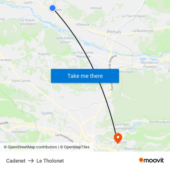 Cadenet to Le Tholonet map