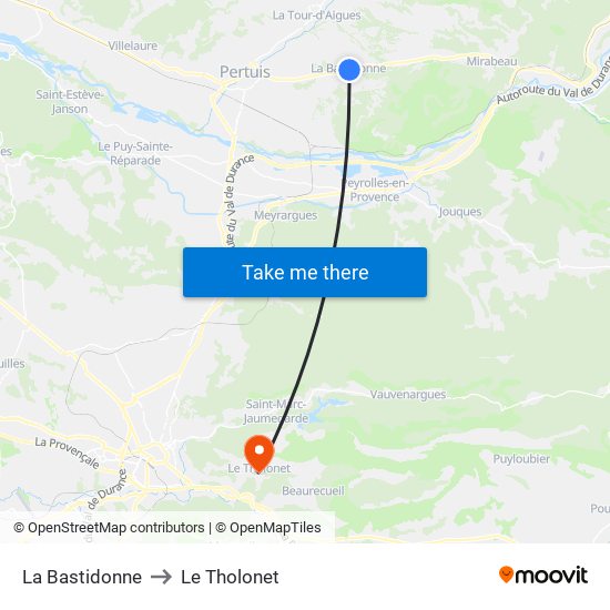 La Bastidonne to Le Tholonet map