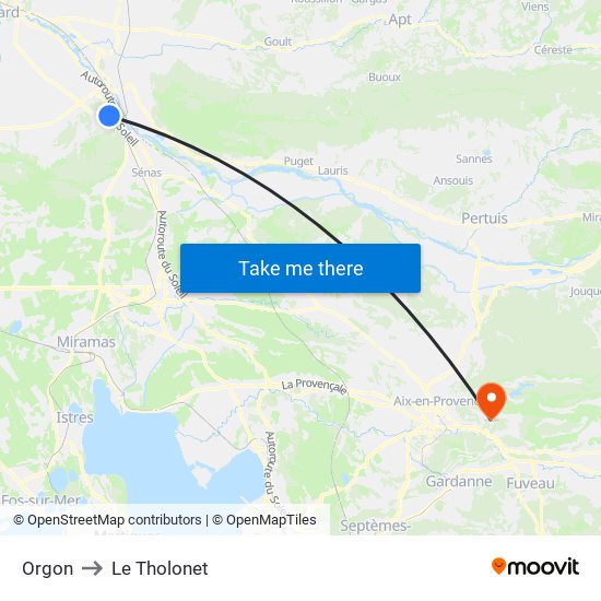 Orgon to Le Tholonet map
