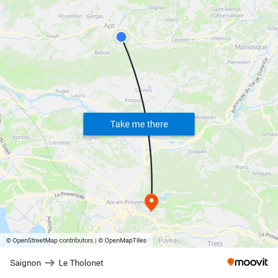 Saignon to Le Tholonet map