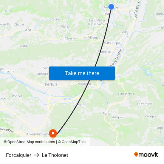 Forcalquier to Le Tholonet map