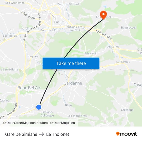 Gare De Simiane to Le Tholonet map