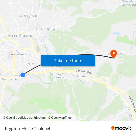 Krypton to Le Tholonet map