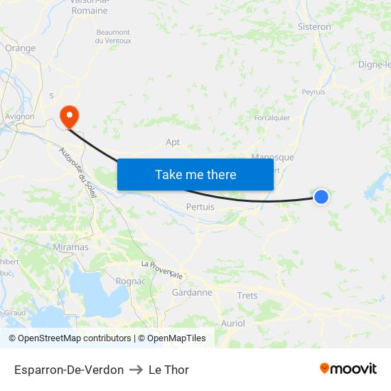 Esparron-De-Verdon to Le Thor map