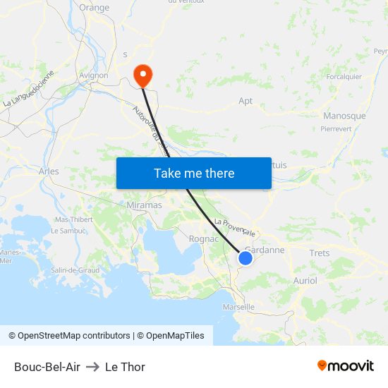 Bouc-Bel-Air to Le Thor map